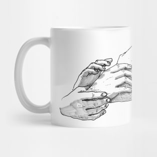 Hands Reaching Mug